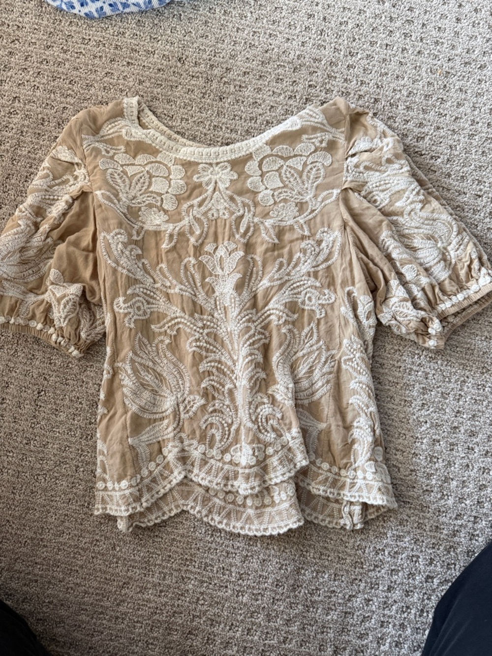Solitaire Beige Top with White Floral Embroidery